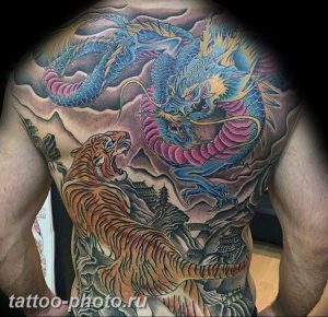 фото тату тигр и дракон 07.12.2018 №022 - tattoo tiger and dragon - tattoo-photo.ru